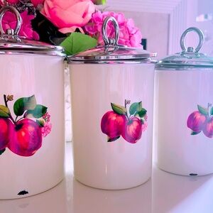 White Canister Set with Pink Apple Design